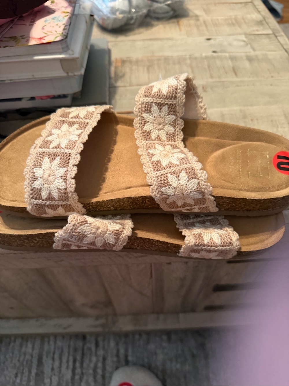 Haute Hippie Crochet Double-Strap Slide Sandals in Light Beige
